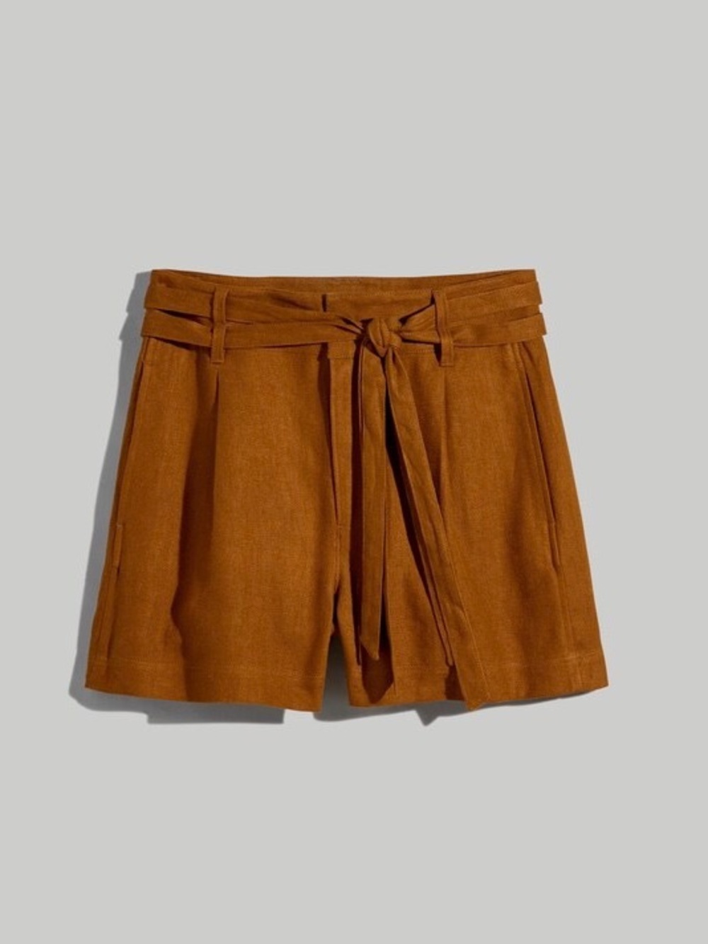 Madewell High-Waist Tie-Front Shorts in Rust Brown